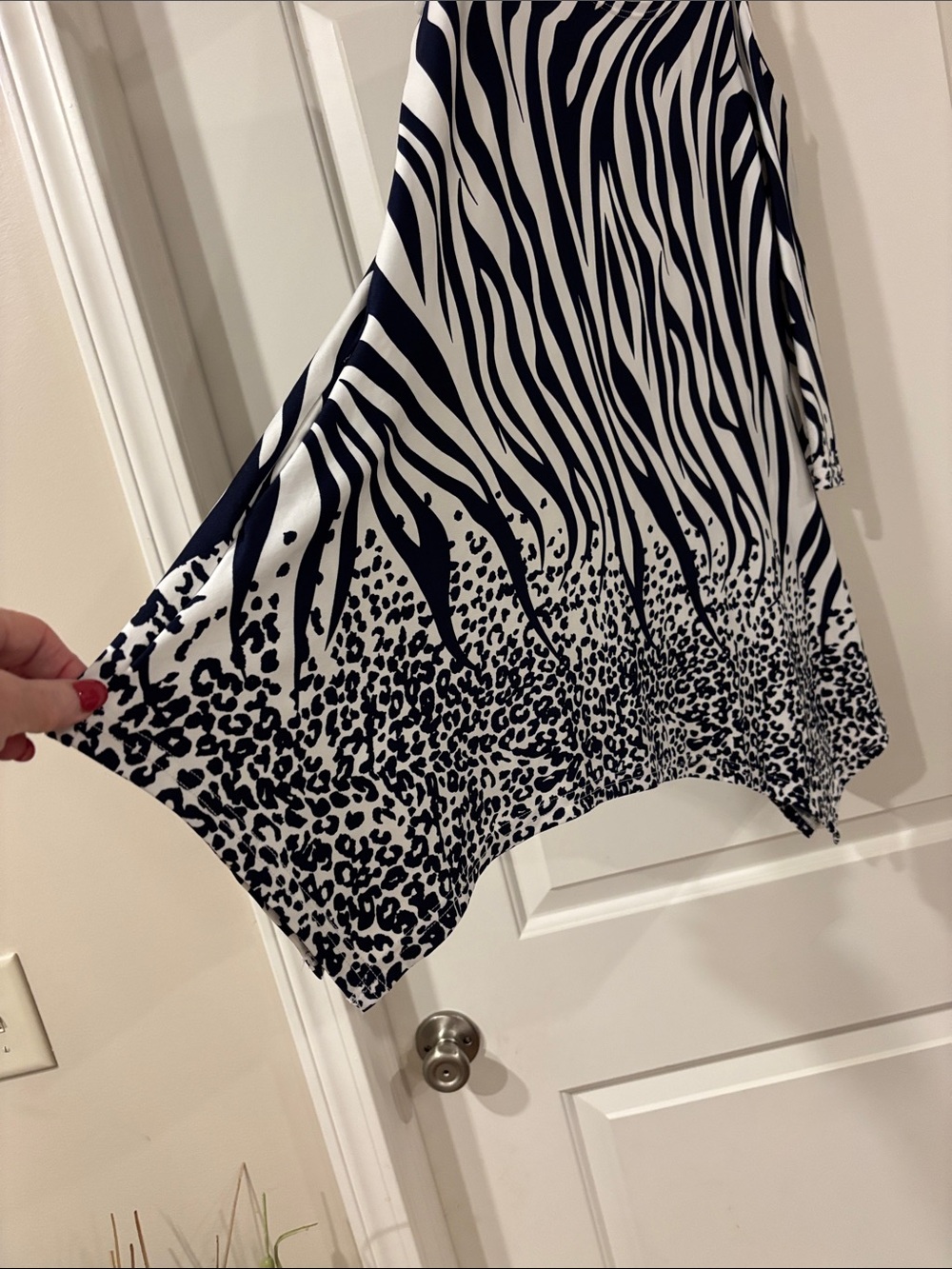 White Mark Women’s Navy & White Zebra Print Cold-Shoulder Top - Picture 3 of 6